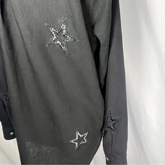Rails‎ Charli Eyelet Stars Linen Blend Button Down Shirt Black Size Medium Boho - Picture 8 of 11